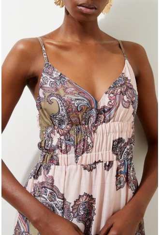 Printed Paisley Maxi Cotton Woven Sun Dress