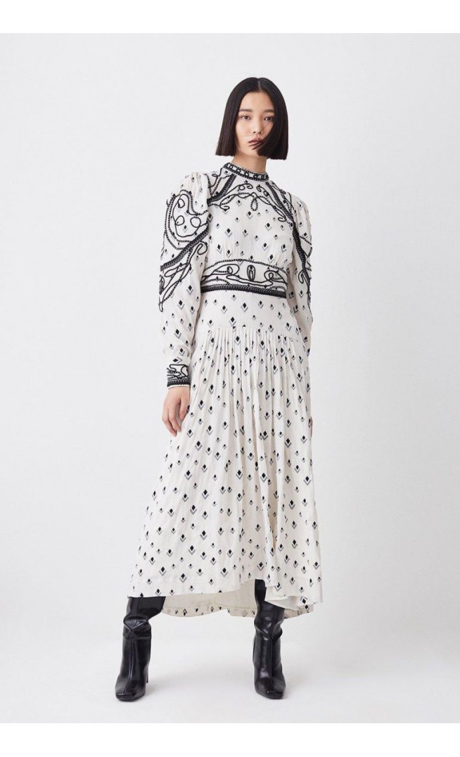 Embroidered Cornelli Tape Woven Dress