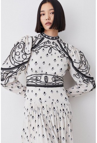 Embroidered Cornelli Tape Woven Dress