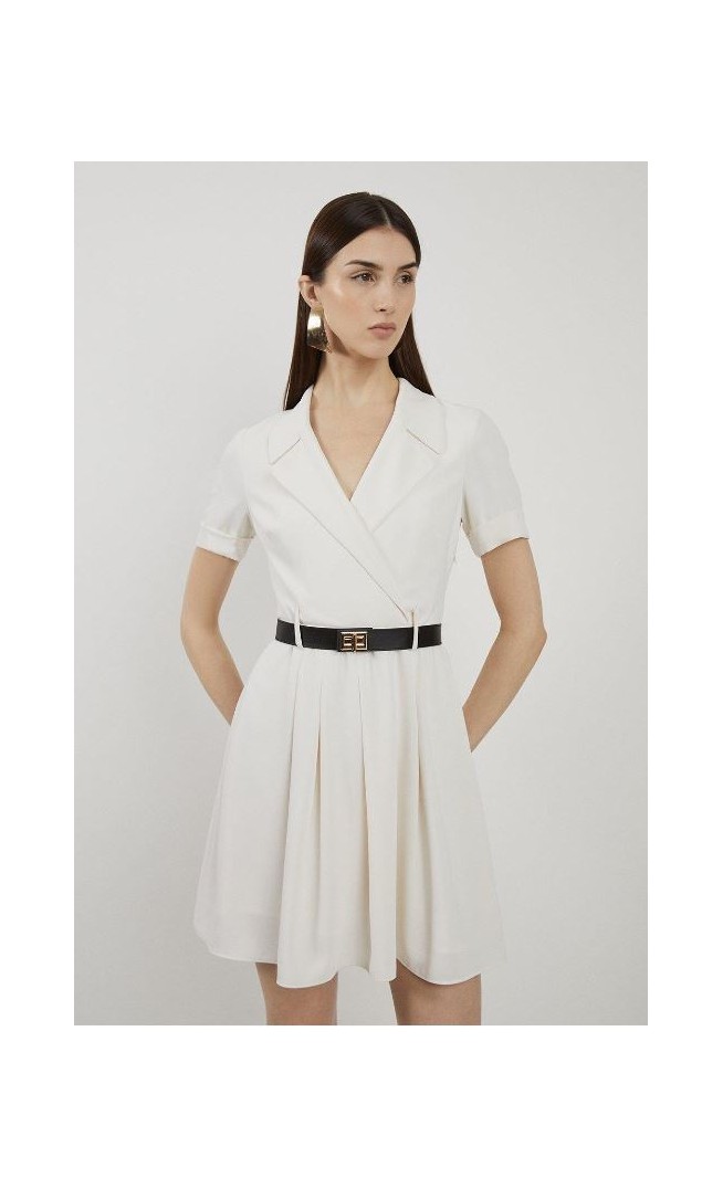 Soft Tailored Belted Mini Shirt Dress
