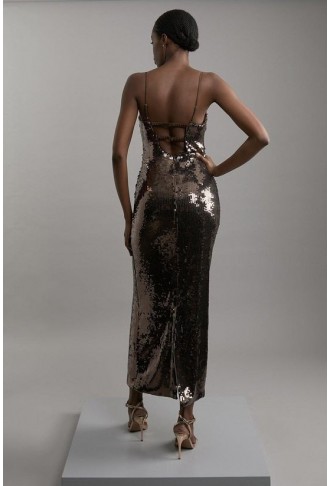 Disc Sequin Strappy Woven Midi Dress