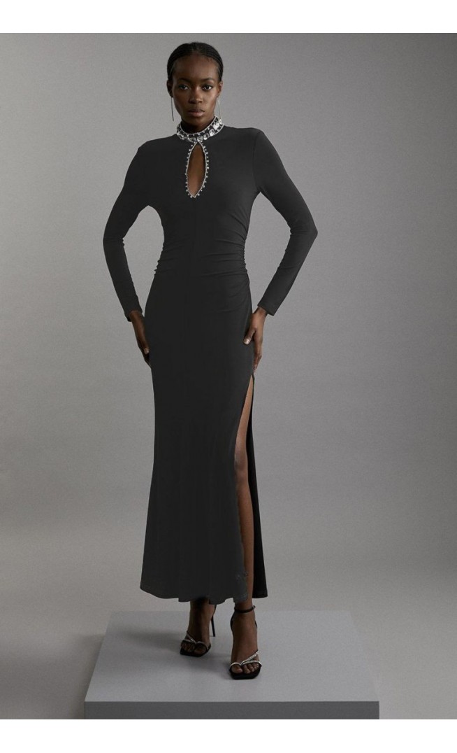 Embellished Jersey Crepe Maxi Dress