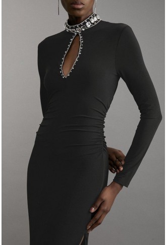 Embellished Jersey Crepe Maxi Dress