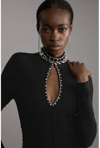 Embellished Jersey Crepe Maxi Dress