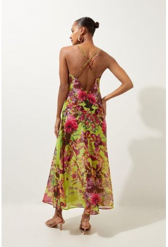 Embellished Mirrored Floral Strappy Beach Maxi Dress