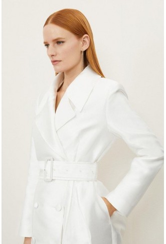 Petite Satin Twill Tailored Full Skirted Belted Midaxi Dress