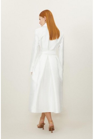 Petite Satin Twill Tailored Full Skirted Belted Midaxi Dress