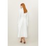 Petite Satin Twill Tailored Full Skirted Belted Midaxi Dress