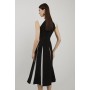 Clean Tailored Colour Block Full Skirted Midi Dress