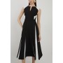 Clean Tailored Colour Block Full Skirted Midi Dress