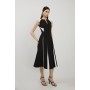Clean Tailored Colour Block Full Skirted Midi Dress