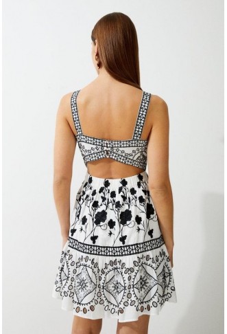 Floral & Geo Embroidered Mini Dress