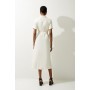 Petite Tailored Crepe Pocket Detail Short Sleeved Belted Midi Shirt Dress