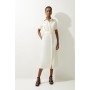 Petite Tailored Crepe Pocket Detail Short Sleeved Belted Midi Shirt Dress
