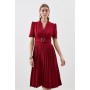 Tailored Structured Crepe Forever Pleat Belted Midi Dress