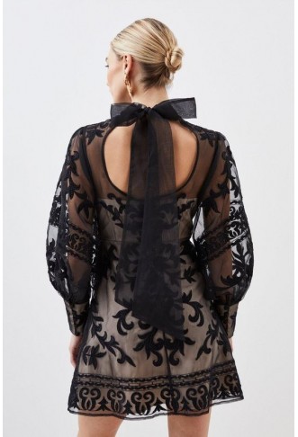 Petite Baroque Applique Woven Mini Dress