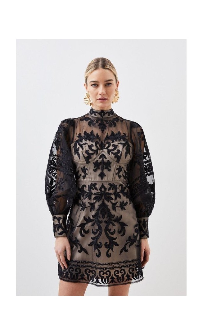 Petite Baroque Applique Woven Mini Dress