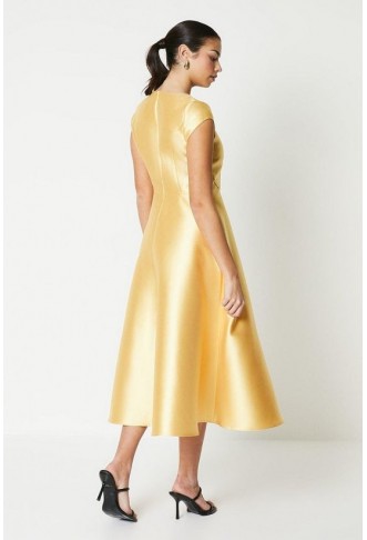 Twill Asymmetric Seam Midi Dress