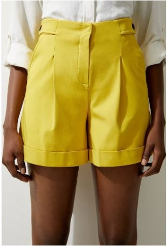 Viscose Stretch Cotton Waist Tab Detail Tailored Shorts