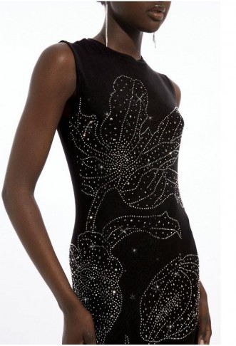 Placed Embellished Floral Mesh Jersey Midi Dress