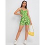 Allover Print Crisscross Backless Unitard Romper