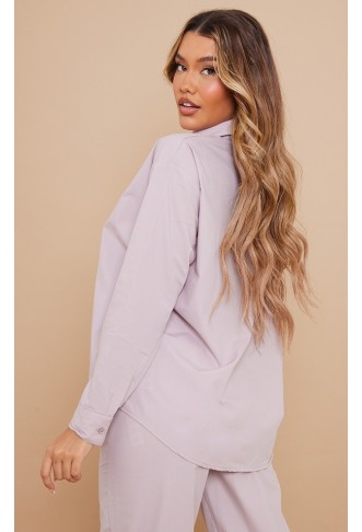 Stone Cotton Oversized Boxy Long Sleeved Shirt