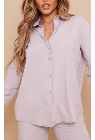 Stone Cotton Oversized Boxy Long Sleeved Shirt