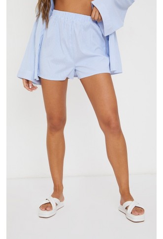 Light Blue Pinstripe Woven Elastic Waist Floaty Shorts