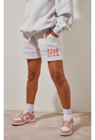 Ash Grey Self Love Club Puff Print Oversized Runner Shorts