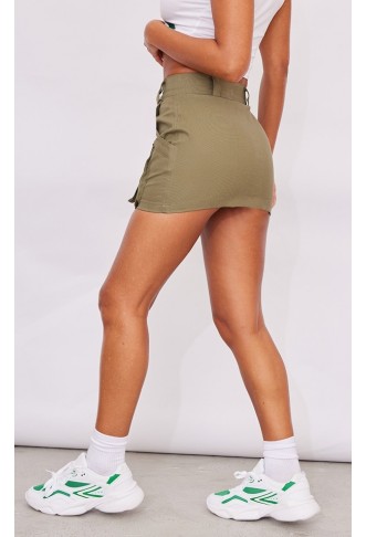 Khaki Cargo Pocket Detail Micro Mini Skirt