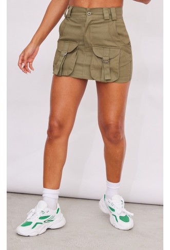 Khaki Cargo Pocket Detail Micro Mini Skirt