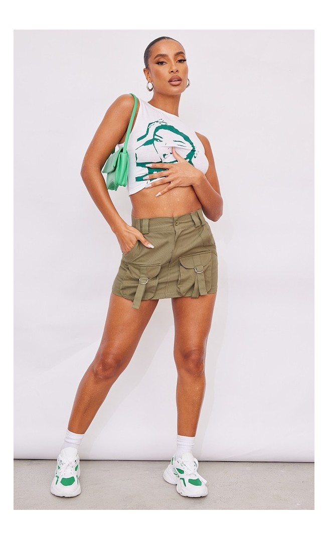 Khaki Cargo Pocket Detail Micro Mini Skirt
