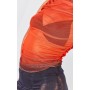 Red Multi Printed Mesh Ruched Sides High Neck Long Top