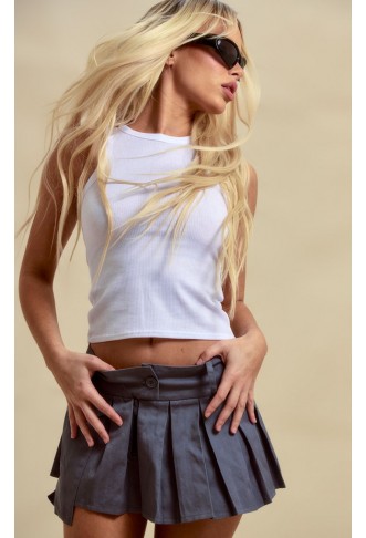 Blue Grey Pocket Front Pleated Cargo Extreme Micro Mini Skirt