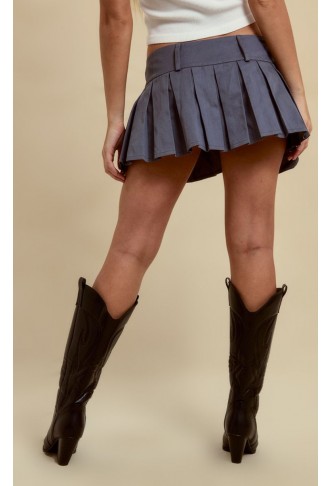Blue Grey Pocket Front Pleated Cargo Extreme Micro Mini Skirt