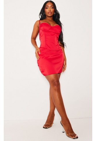 Shape Red Satin Side Split...