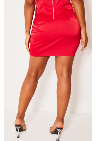 Shape Red Satin Side Split Mini Skirt