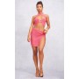 Hot Pink Laddering Knit Split Mini Skirt