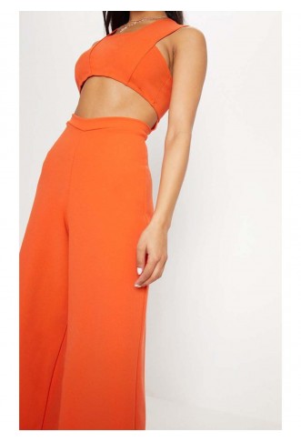 Orange Crepe Cut Out Jumpsuit