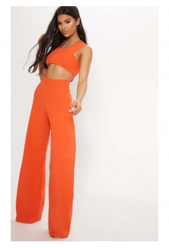 Orange Crepe Cut Out Jumpsuit