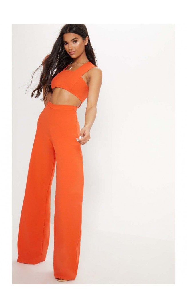 Orange Crepe Cut Out Jumpsuit