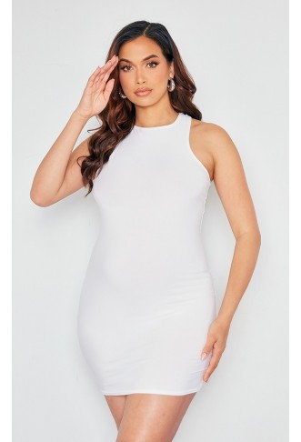 Maternity White Soft Touch Racer Neck Mini Dress