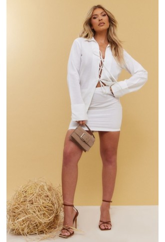 White Linen Look Mini Skirt