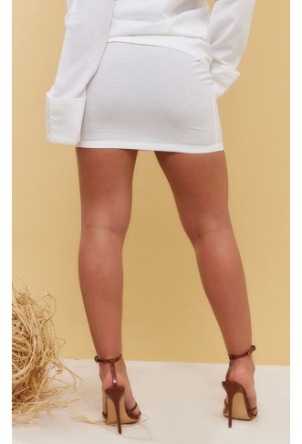 White Linen Look Mini Skirt