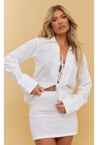 White Linen Look Mini Skirt