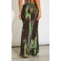 Green Grunge Print Mesh Fishtail Maxi Skirt