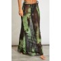 Green Grunge Print Mesh Fishtail Maxi Skirt