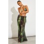 Green Grunge Print Mesh Fishtail Maxi Skirt