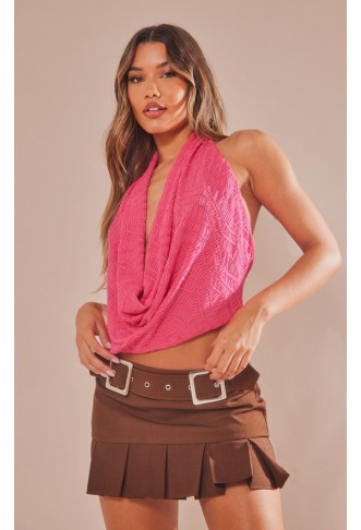 Pink Textured Extreme Plunge Cowl Long Top