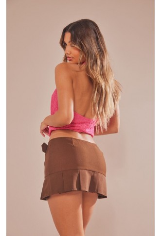 Pink Textured Extreme Plunge Cowl Long Top